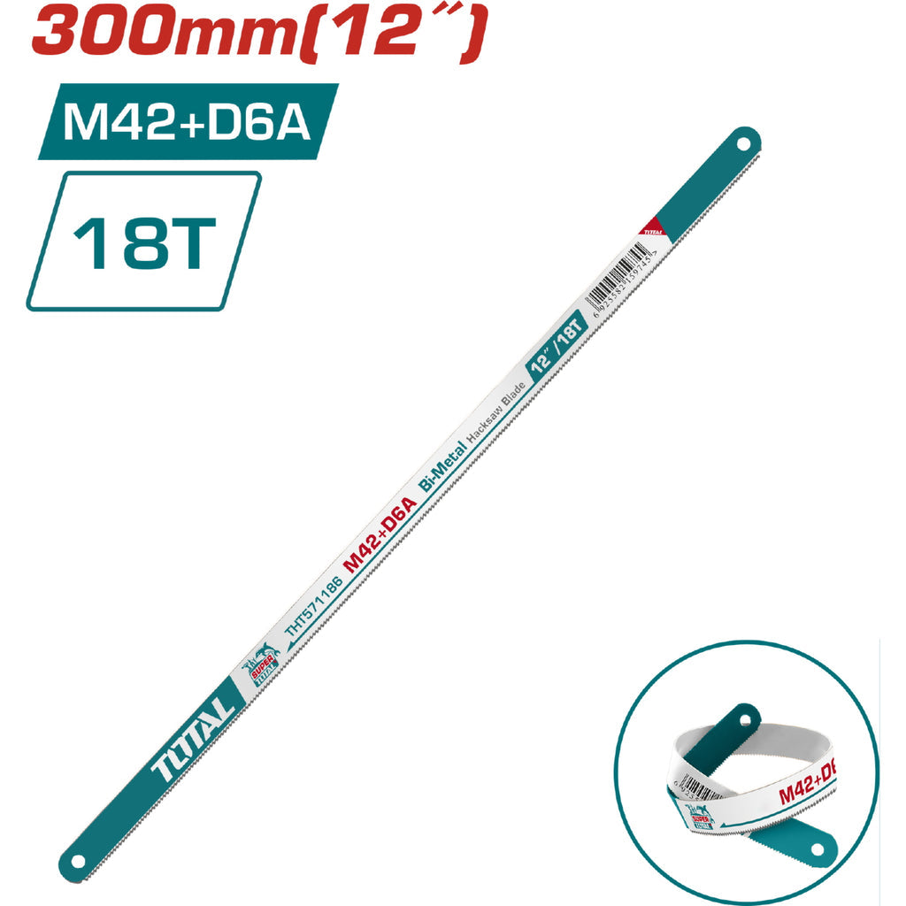 (1 PZA) HOJA DE SEGUETA PARA METALES BIMETÁLICA DE 300 MM (12"). MATERIAL: M42 + D6A. 18 DIENTES.