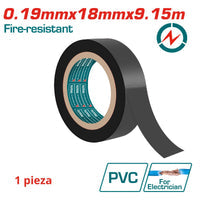 (1 PZA) CINTA ADHESIVA AISLANTE DE PVC PURO, 18MMX9.15M, COLOR NEGRO, ANCHO 18MM, ESPESOR 0.19MM