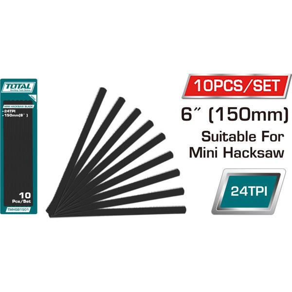 (10 PZA) SET DE HOJAS DE MINI SEGUETA PARA METAL DE 150MM (6"). MATERIAL: 65MN. DIENTES: 24T