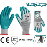 (1 PAR) GUANTES RESISTENTES A CORTES Y ABRASIONES. MEDIDA 10 (XL). CAPA DE LÁTEX EN LA PALMA Y HPP